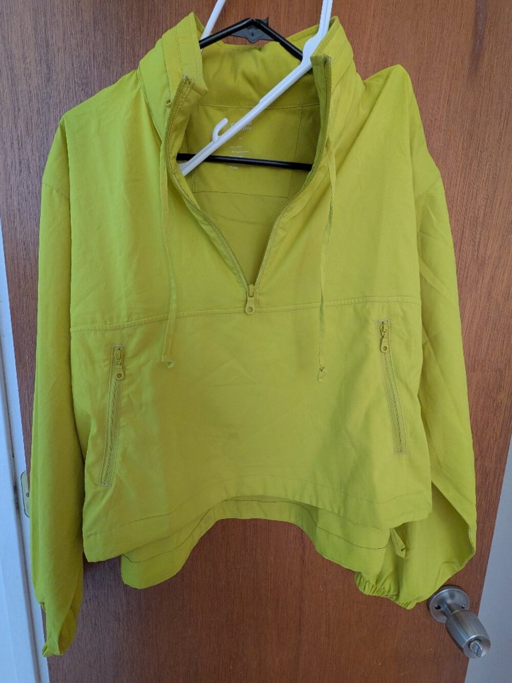 Cropped! Girlfriend Collective Half Zip Windbreaker size M chartreuse